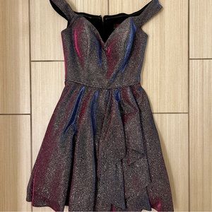 Blondie Nites Purple Glitter Fit-And-Flare Dress